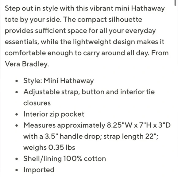 🌸 Vera Bradley Mini Hathaway Tote Crossbody. NWT. Garden Paisley - Picture 10 of 10